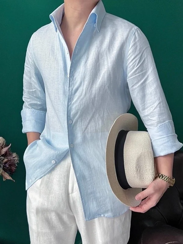 

New 2025 Neapolitan Italian Sle irt 00 Linen Slim Fit Men's Faion irt Button up Long Sve Stand Fit Pure ...