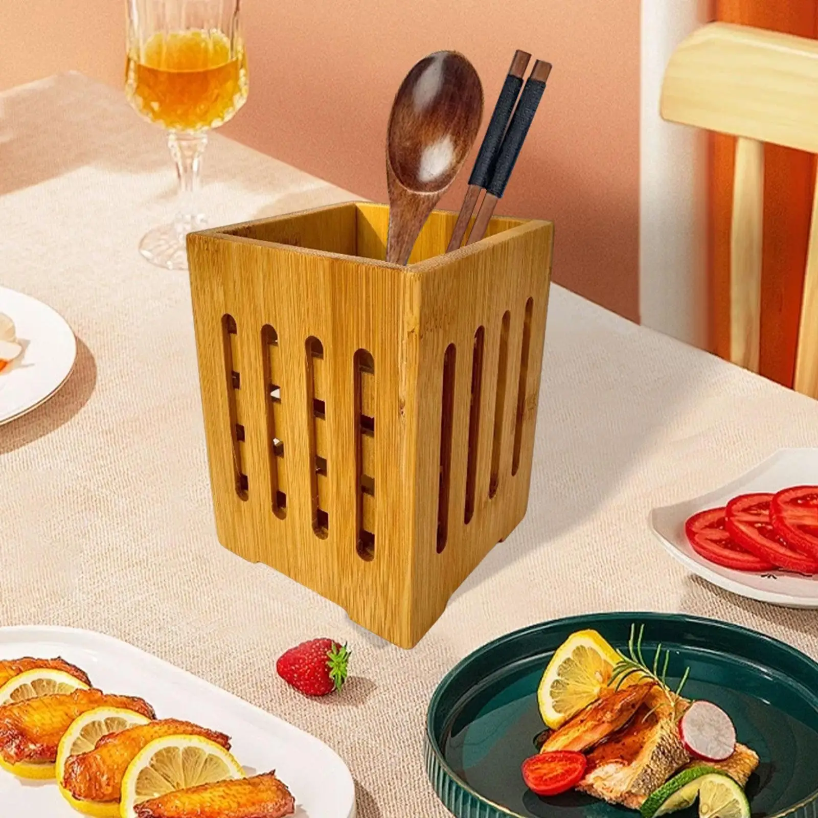 Bamboo Chopsticks Holder,Chopsticks Drying Rack,Utensil Flatware,Large Capacity,Storage Organizer Drainer Rack Cutlery Holder