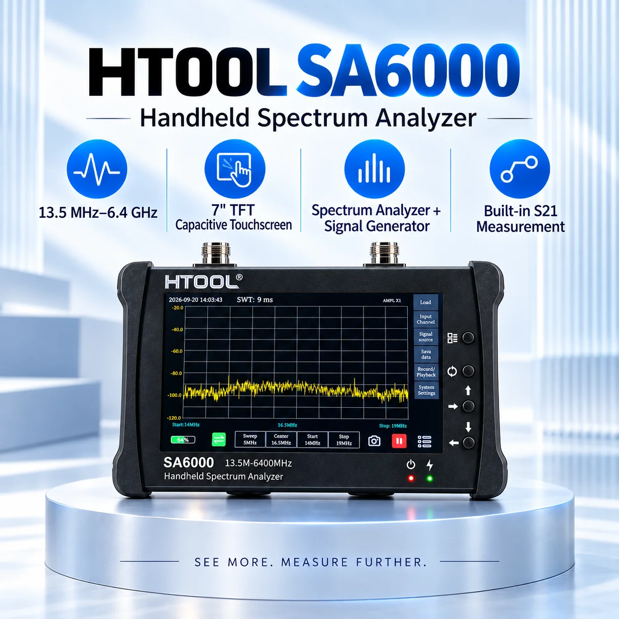 SA6000 High Performance Spectrum Analyzer and Signal Source Generator 2-in-1 13.5MHz-6.4GHz with 0.5s Sweep -100dBm