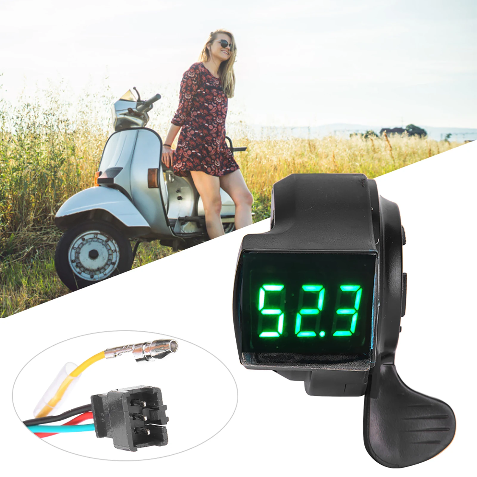 Finger Thumb Throttle E-Bike Switch Handle  LCD Digital Battery Vehicle Voltage Display Switch 12V to 99V Speed Control