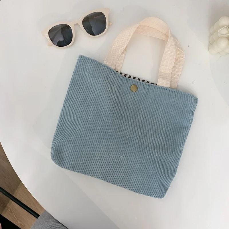 Nieuwe Draagbare Retro Vrouwelijke Tas College Stijl Morandi Kleur Kleine Tas Hand-Draagtas Cosmetische Tas Corduroy Lunch Bag Coin portemonnee