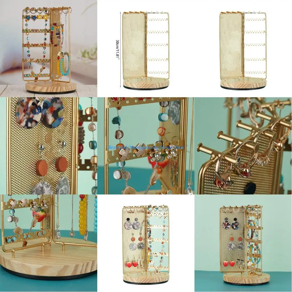 

E56A Стеллаж для выставки товаров в виде сетки, вращающаяся на 360 ° подставка для ювелирных изделий со съемным деревянным для