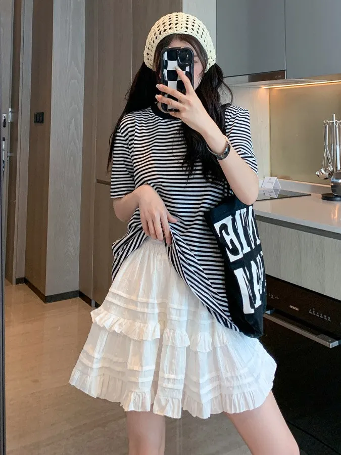 Gonna torta carina ort A-Line f Body Estate da donna Dr Prevenire l'esposizione Balletto Sle Balza Vita alta Pizzo Casual