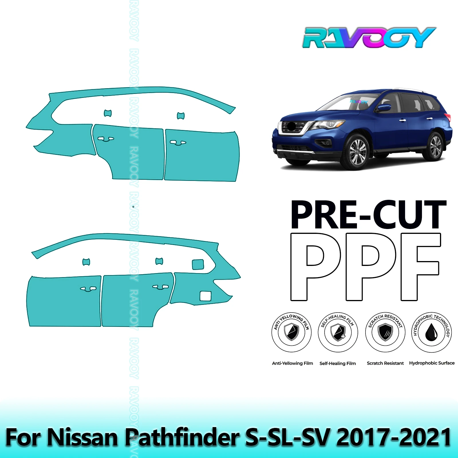 لنيسان باثفندر S-SL-SV 2017-2021 8.5mil واضح ماتي قبل قطع باب PPF ومجموعة عمود A/B مجموعة طبقة حماية الطلاء من البولي يوريثان #1