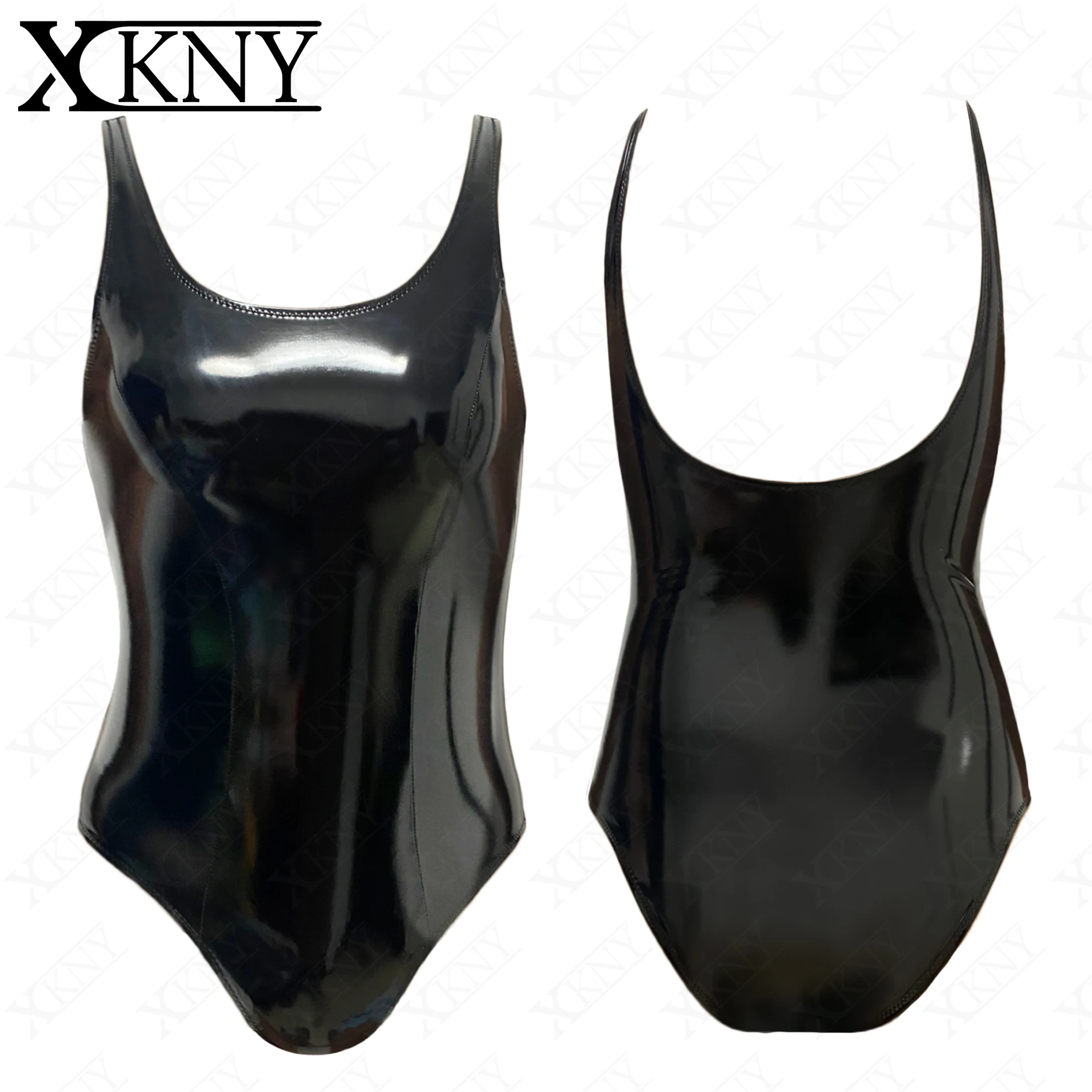 XCKNY BLACK PU swimsuit Sexy Women Swimwear Sexy Mirror gloss High Cut One Piece Female Bather Bathing Suit Swim