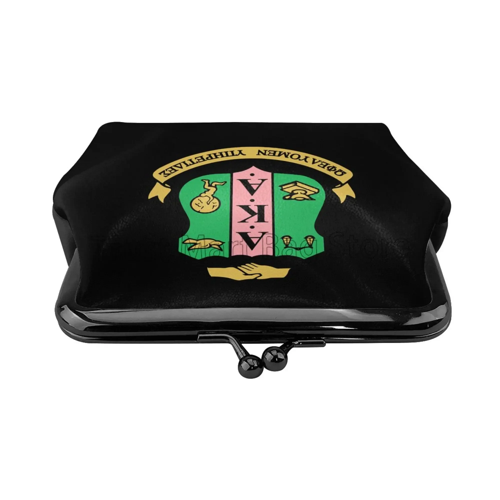 AKA Sorority Gift for Women Girl 1908 Pink Green Inspired Positive Mini Leather Coin Purse Small Kiss-Lock Closure Buckle Wallet