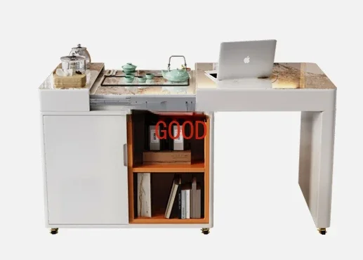 Cream Style Stone Plate Tea Table Modern Minimalist Living Room Home Balcony Retractable Small Apartment Table-Chair Set