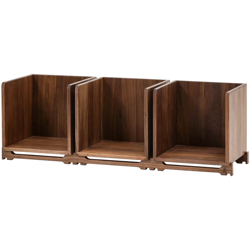 Japanese-style combination lockers/black walnut bookcases Z with CHAN grid units.