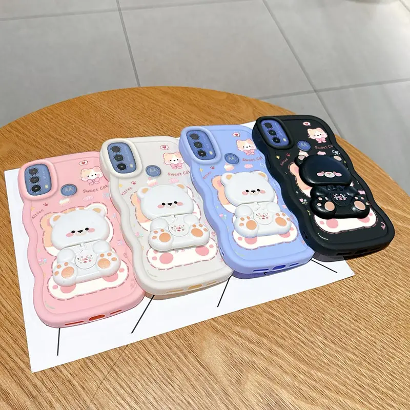 E40 いたずら猫ブラケット 波型シリコン製スマホケース Moto E40 E14 E13 E15 E32 E30 E22S Edge 60S 60Pro 60F 60 40Neo カバー用