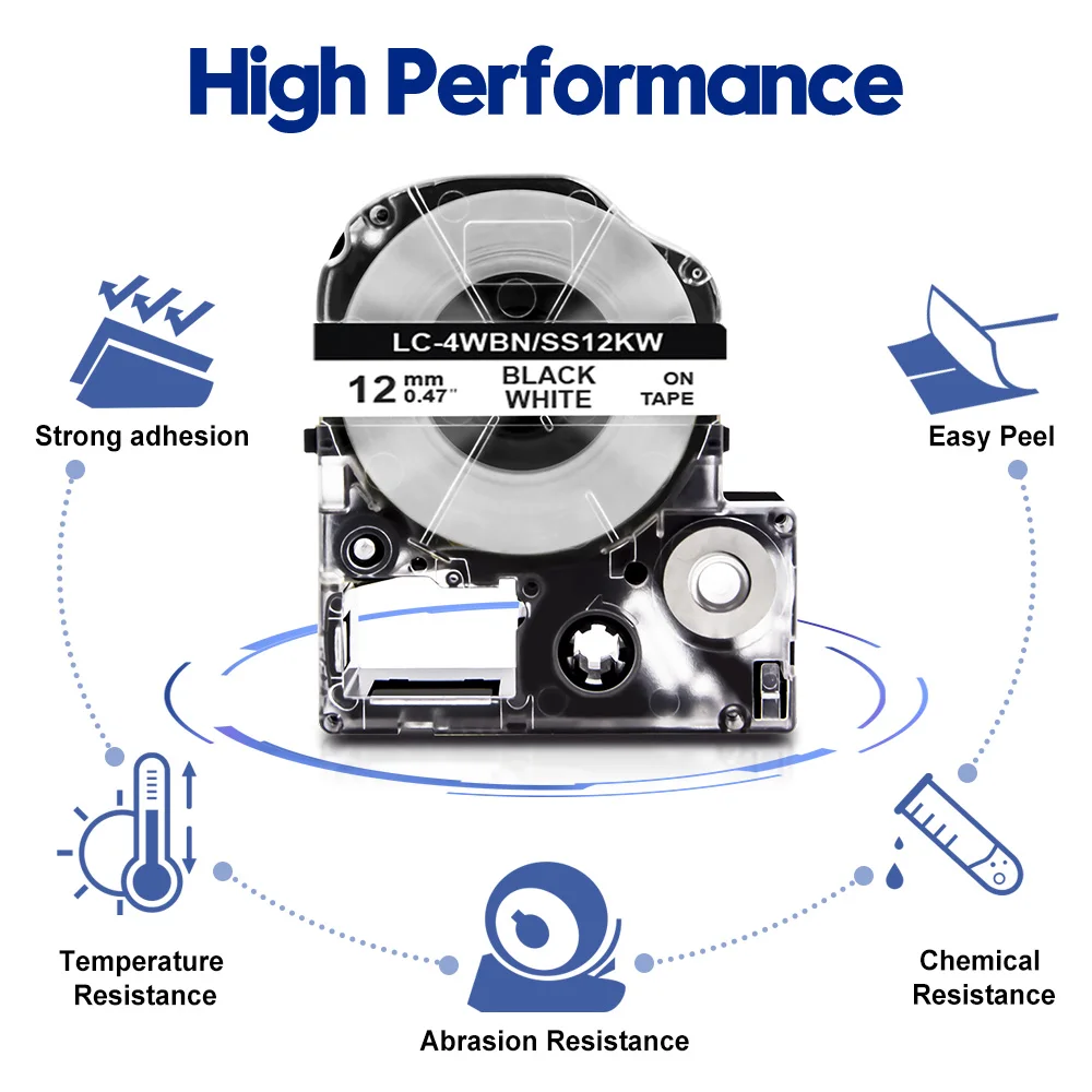12mm Label Cartridge Compatible Epson Label Tape SS12KW ST12KW Black on White Transparent Yellow for Epson Label Printer LW400