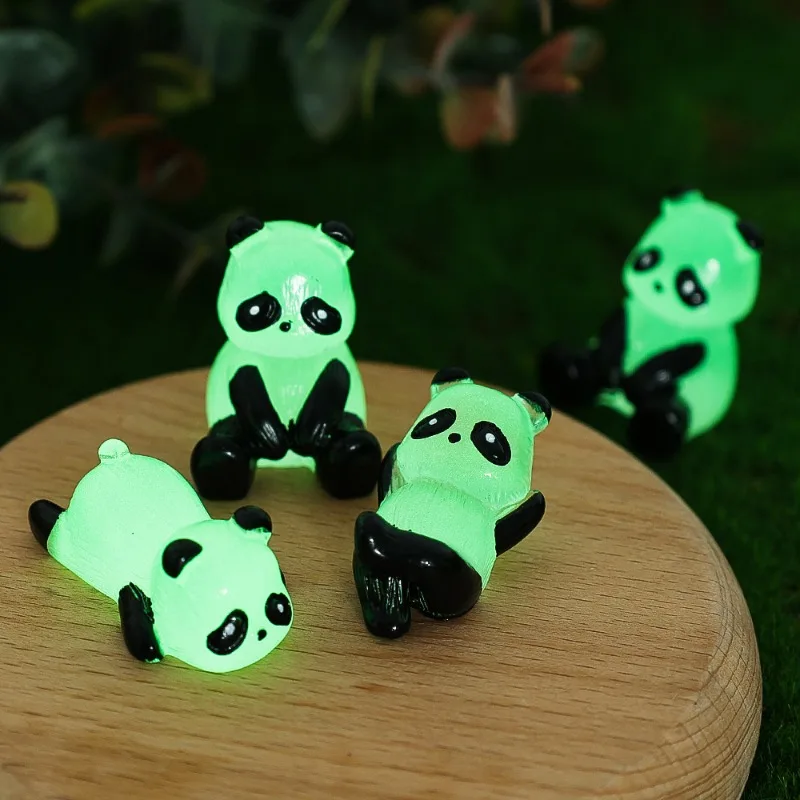 5-20pcs Cute Resin Panda Glow-in-the-dark Toys DIY Car Ornaments Handmade Micro Landscape Pendants Three-dimensional Night Light