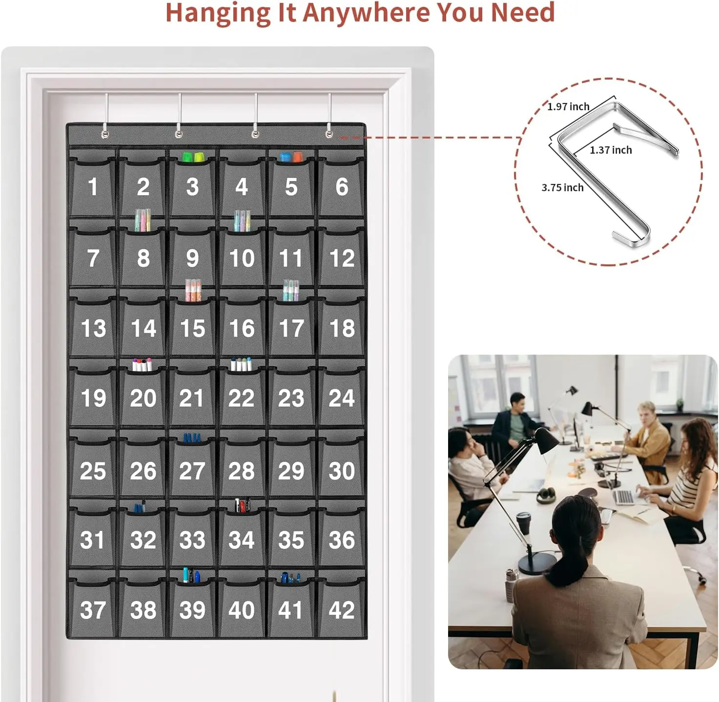 42 Pockets Numbered Classroom Pocket Chart for Cell Phones Hanging Pocket Chart Storage for Classroom Phone Calculator Holder