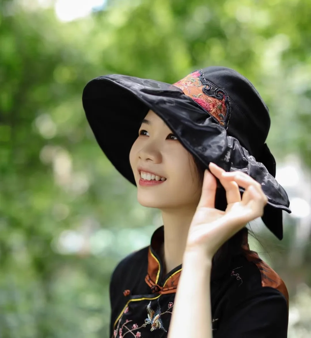 New Women's bucket hat Black Summer hat Ethnic style embroidery Fisherman's hat Vintage casual hats for the sun