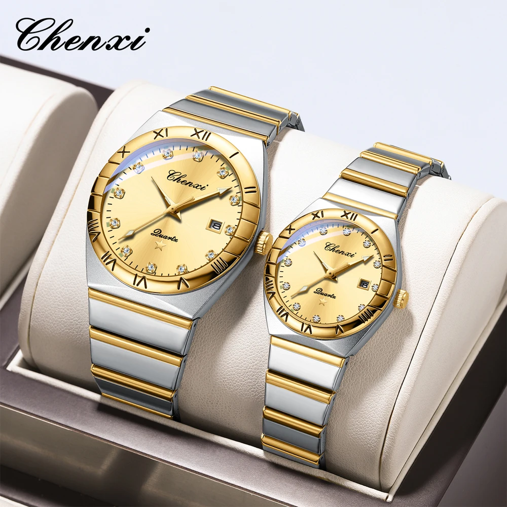 CHENXI 640 Couple Quartz Watch Luxury Diamond Calendar Dial Casual  Clock Stainless Steel Original Wrist Watches for Men Women