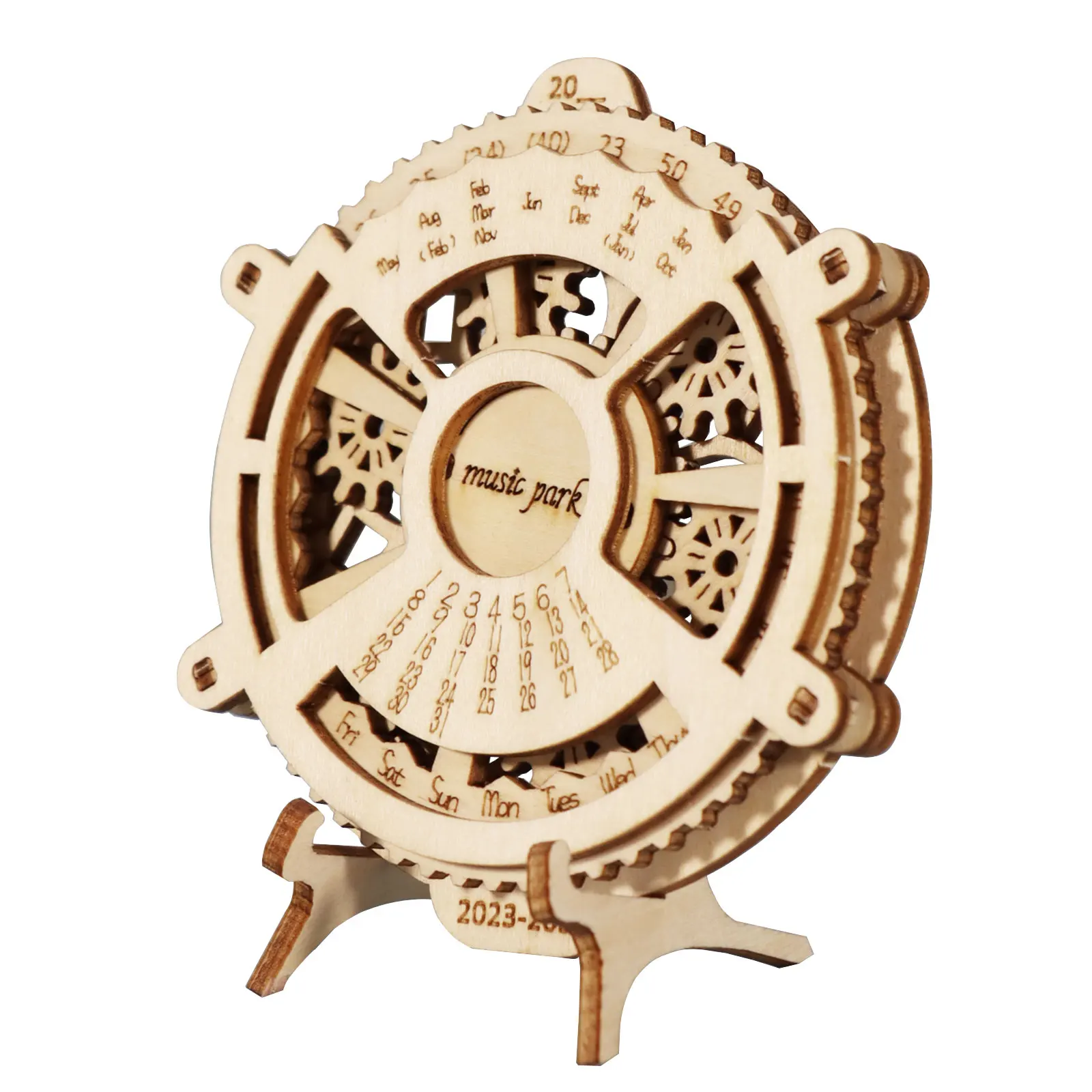 2세트 3D 나무 퍼즐 영구 달력 기계식 기어 장난감 조립 세트 두뇌 게임 공학 장난감 모델 키트