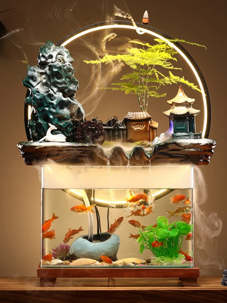Tank Creative Home Fortune Loop Flowing Water Ornaments Desktop Living Room Wealth Landscape Opening Gifts
