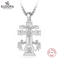 Eudora 925 Sterling Silver Catholic Caravaca Crucifix Cross Necklace Jesus Cherub Angel Pendant Religious Jewelry Gift for Men
