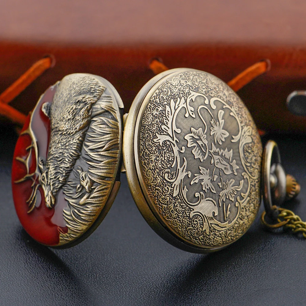 الرجعية الجليدية المراعي الرنة الأحمر الغزلان ساعة جيب كوارتز قلادة قلادة رجل إمرأة طفل ساعة اكسسوارات هدية الكريسماس