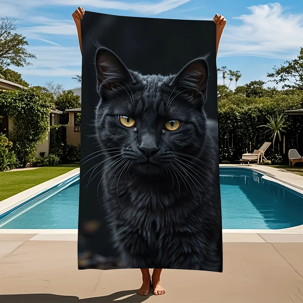 

Black Cat Quick-Dry Microfiber Bath Towel Super Absorbent Lightweight Compact Perfect for Beach Pool Bathroom or Gym Stylish