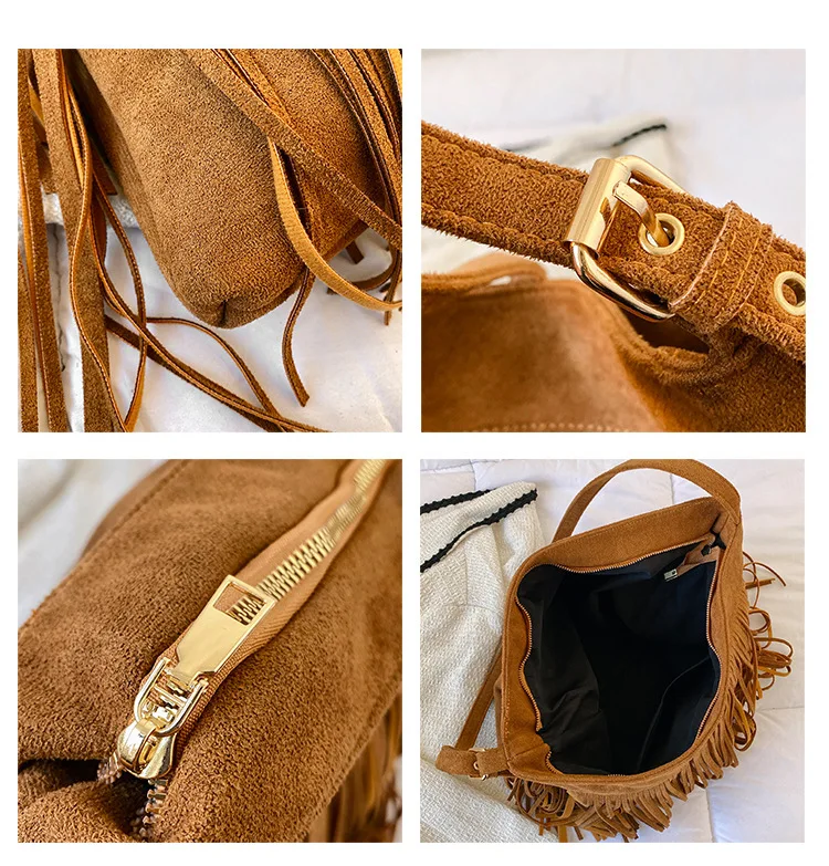 Fashion Fringed Women Shoulder Bag Suede PU Leather Tassel Crossbody Bag High Capacity Female Travel Purse Bags for Women