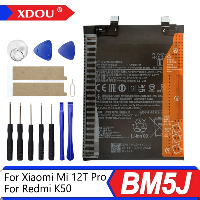 

Совершенно новый аккумулятор BM5J 5000 мАч для Xiaomi Mi 12T Pro/Redmi K50, сменные аккумуляторы для телефона + инструменты