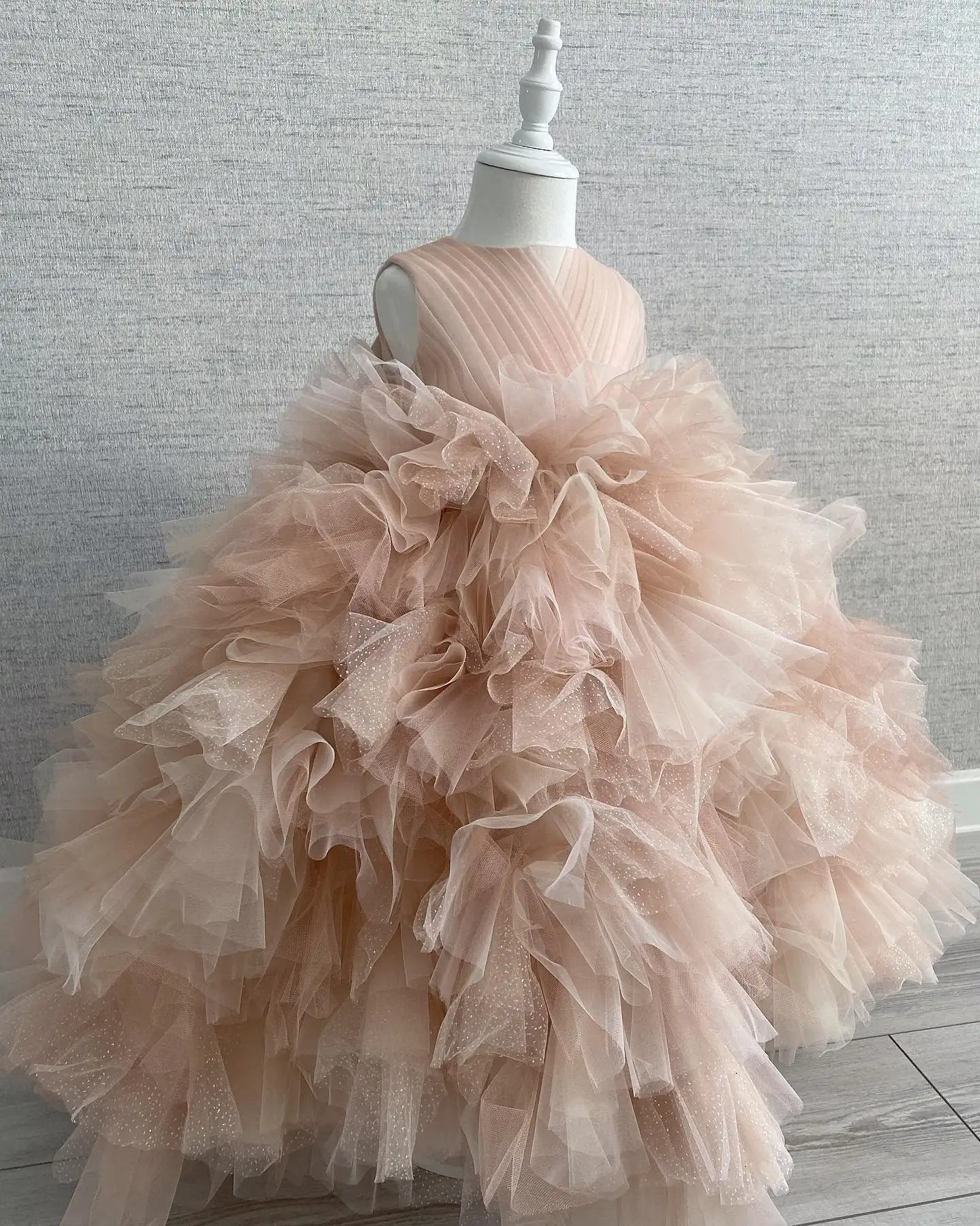 Robe de luxe en dentelle pour filles, effet d'illusion de boutons dans le dos, joli nœud, rose, robes de fête pour enfants, robes de princesse pinkPrincess