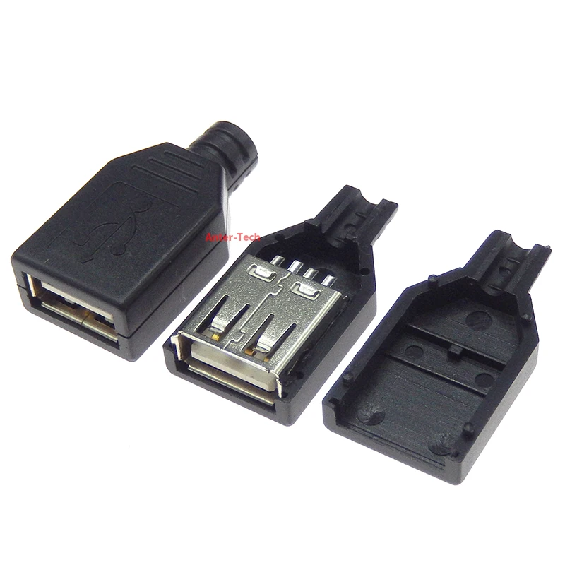 1PCS/5PCS/10PCS Type A Female USB 4 Pin Plug Socket Connector With Black Plastic Cover USB 2.0 Connect Adapter DIY Kit