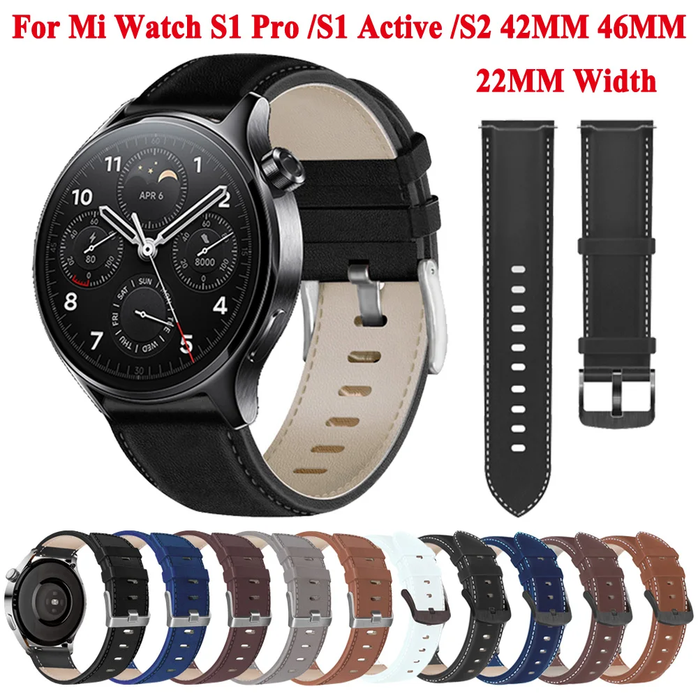 22mm Width Genuine Leather Strap For Xiaomi Mi Watch S1 Pro Active S2 46mm 42mm Color 2 Sport Smartwatch Band Wristband Bracelet