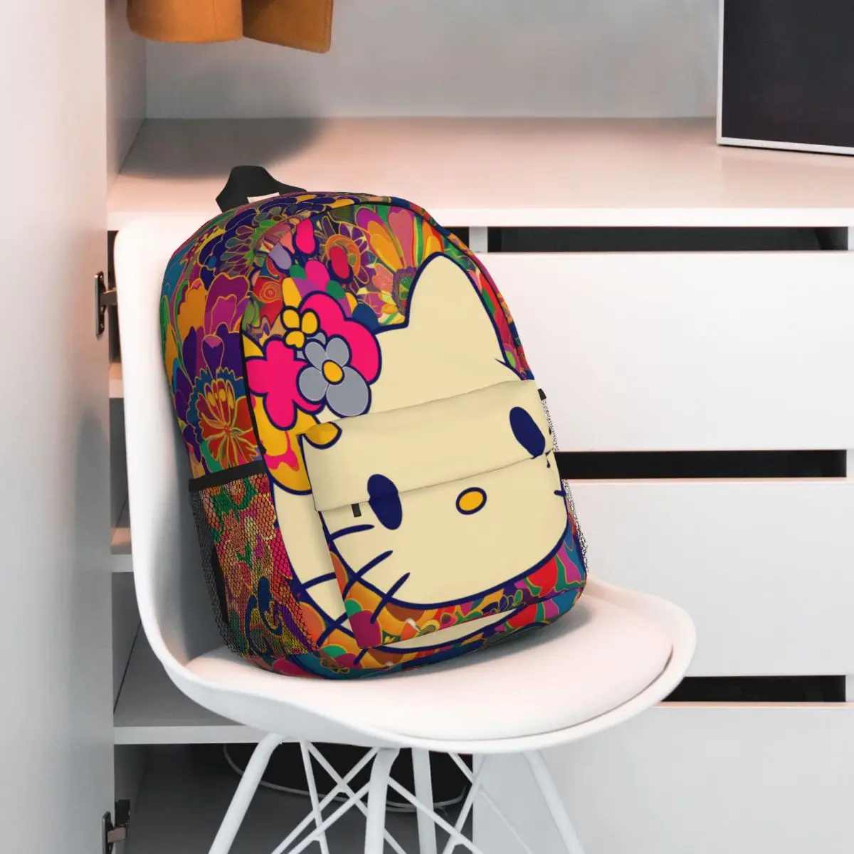 Hello Kitty Novo padrão elegante bolsa escolar estampada mochila leve de 15 polegadas