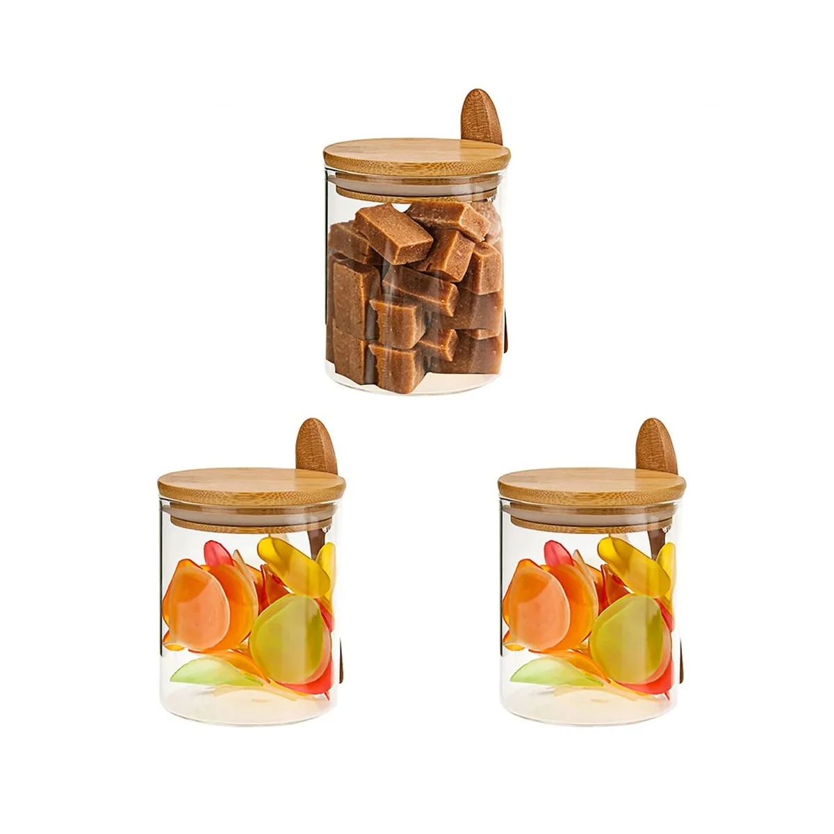 

Glass Jars with Bamboo Lids and Spoon, 17OZ Glass Sugar Container with Wooden Lids and Scoop, Coffee Tea Jars