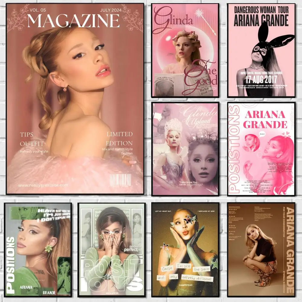 Singer Ariana Grande Poster Self-adhesive Art Waterproof Paper Sticker Coffee House Bar Room Wall Decor