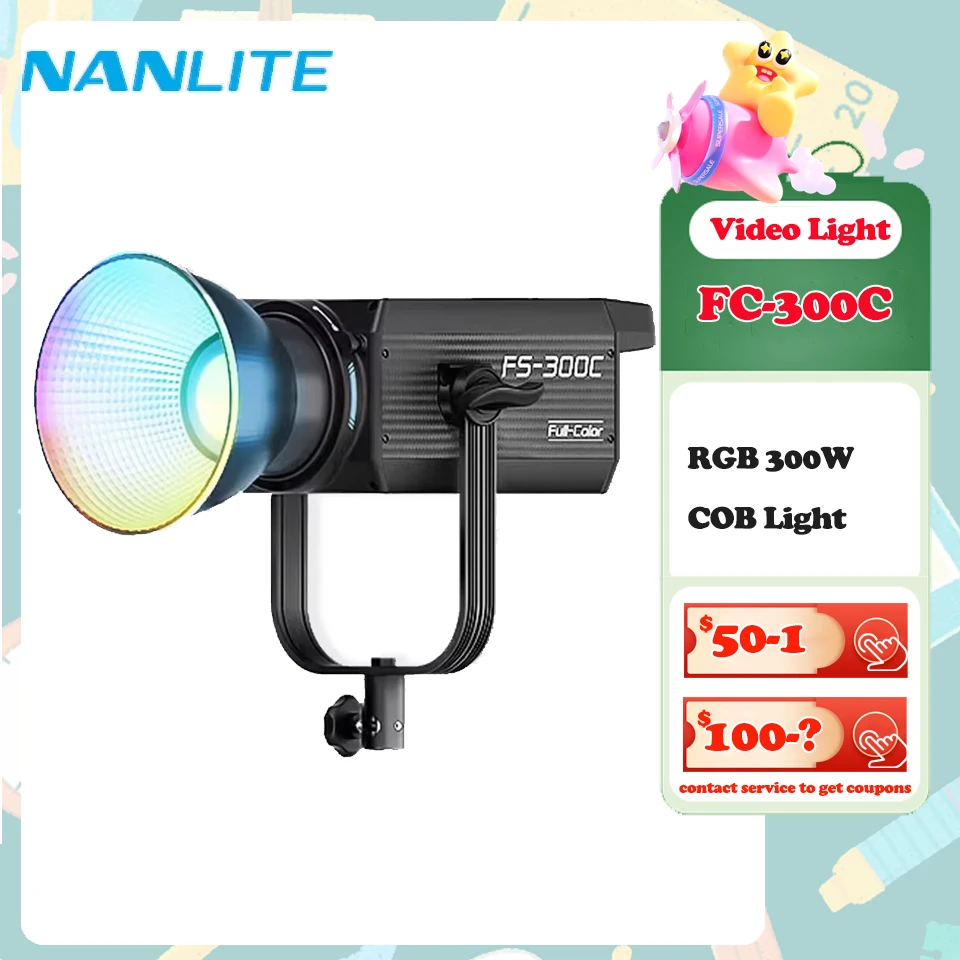 Nanlite FS-300C 2700K to 7500K Full-color RGB LED Monolight for Photography Fill Light with App-Controlled CRI 95 TLCI 94