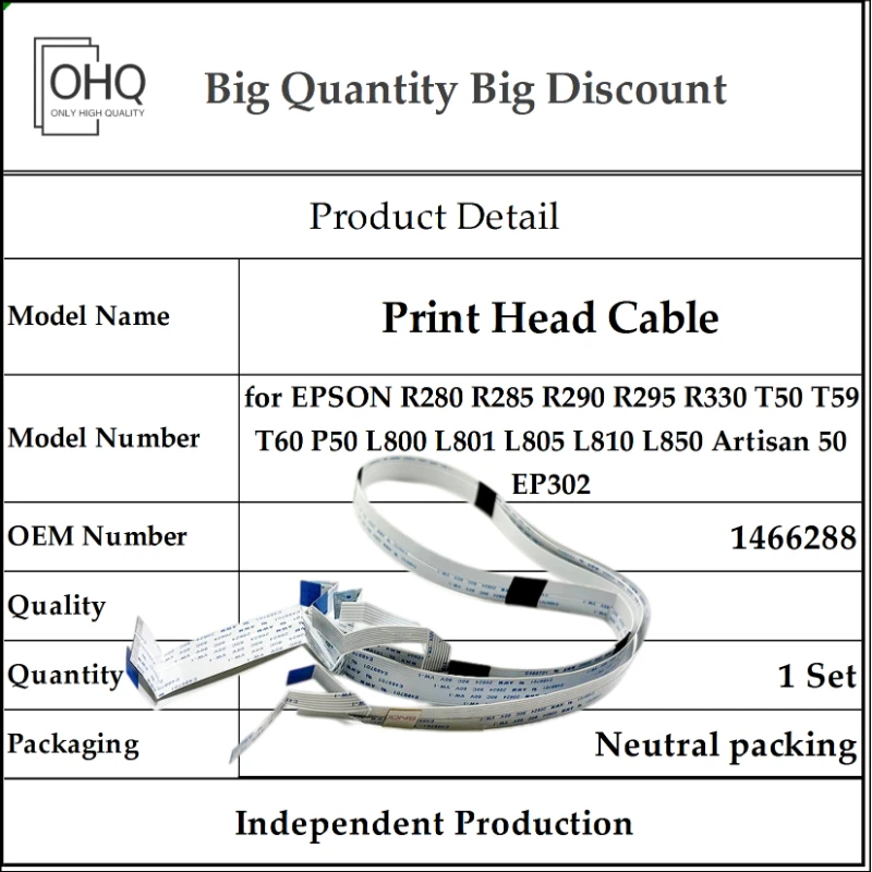 Print Head Cable 10X 1466288 Used for EPSON T50 T59 T60 P50 R280 R290 R285 R295 R330 L800 L801 L805 L810 L850 Artisan 50 EP302