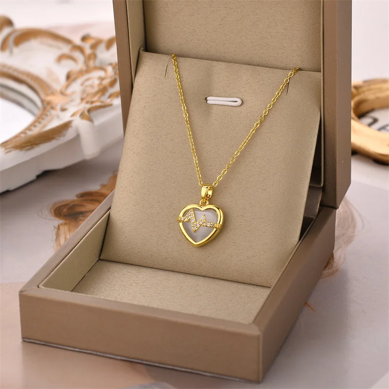 Simple Love Opal 18K Gold Plated Heart Pendant Necklace Stainless Steel Neck Chain Necklaces Aesthetic Women\'s Jewelry Wholesale