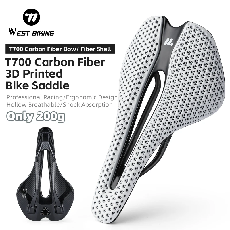 

200g Ultralight 3D Printed Bike Saddle Carbon Fiber Road MTB Seat Comfort Racing Gravel Compatible 245x145mm
