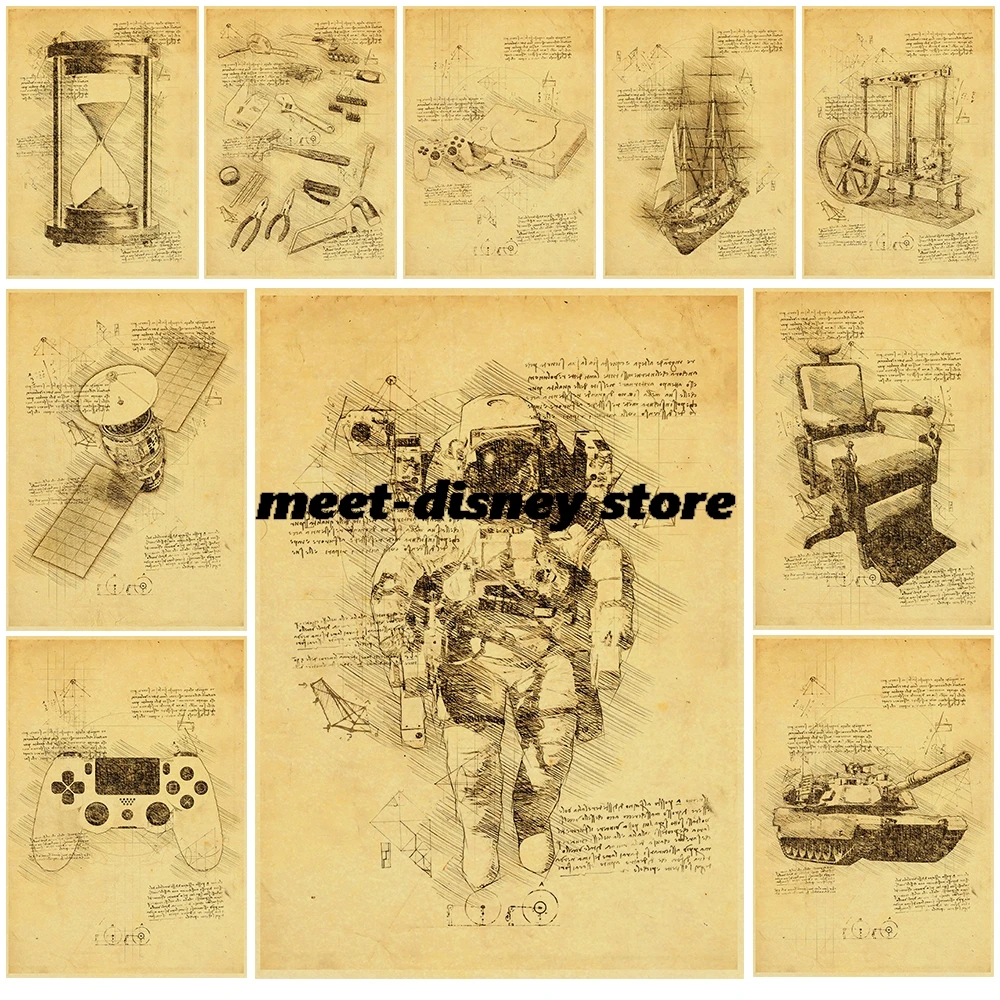 Article Of Sketch Print Kraft Paper Print Poster Minimalist Skateboard Wall Living Room Home Decoration Salon Coffee Art Posters