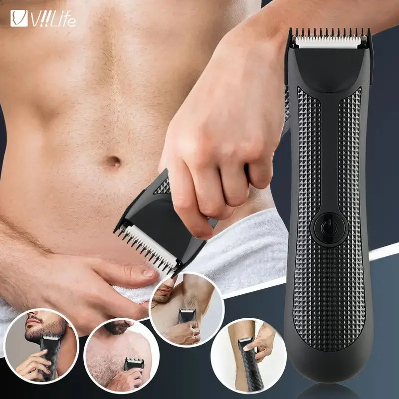 Men's Electric Groin Hair Trimmer Pubic Hair Removal Intimate Areas Body Grooming Clipper Epilator Rechargeable Shaver Razor