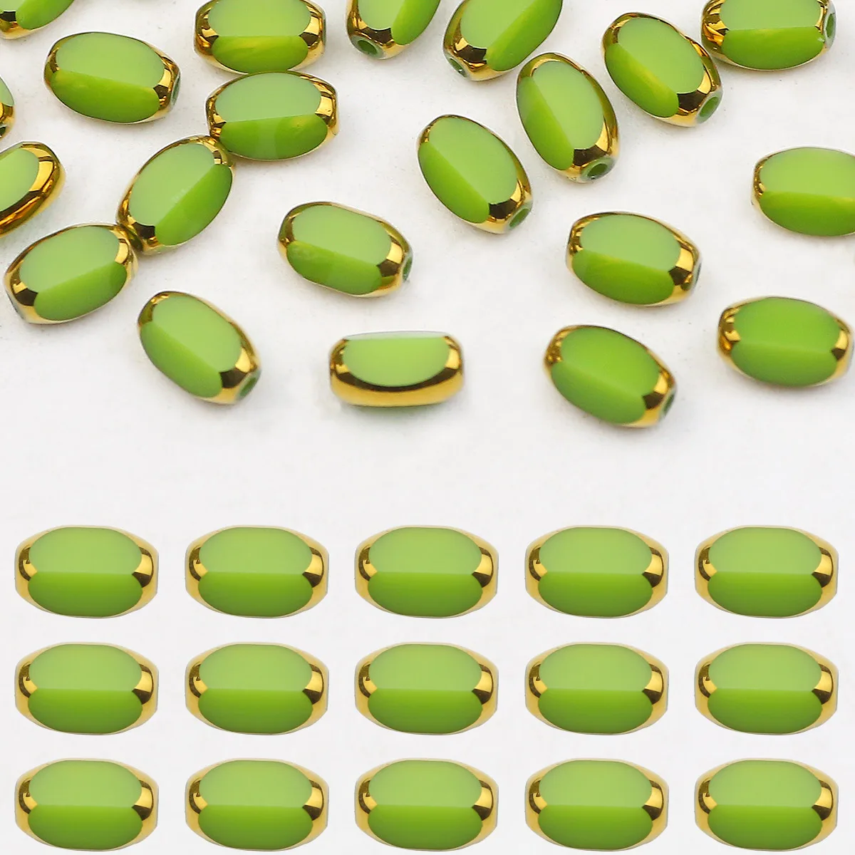 Briolette ovale en verre de cristal plaqué or vert, perles d'espacement amples 50/100/200 pièces 4x6mm pour la fabrication de bijoux, Bracelets et colliers à faire soi-même