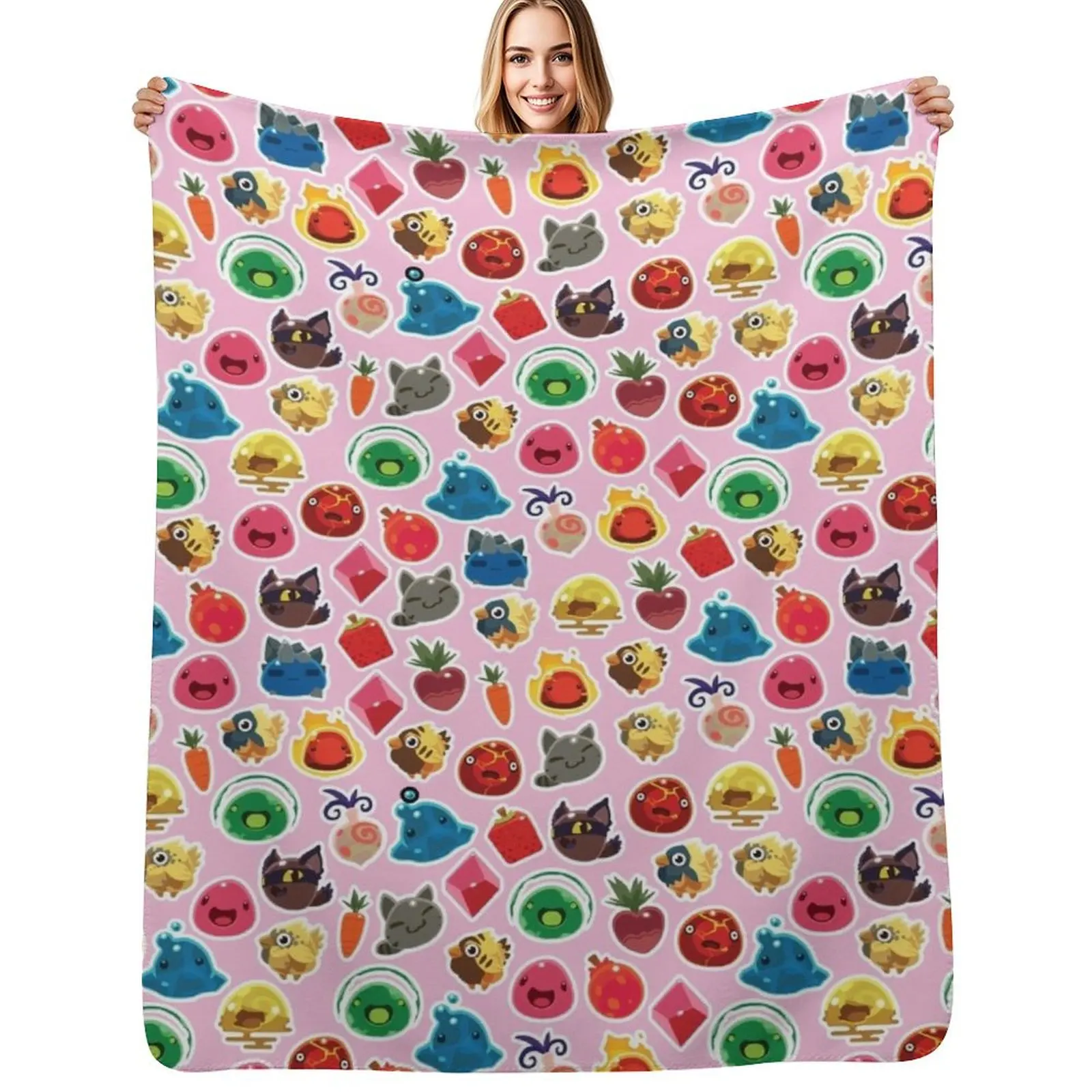 

Cute Pink Slime Rancher Pattern Throw Blanket Soft Comfort Blanket for Reading Watching TV