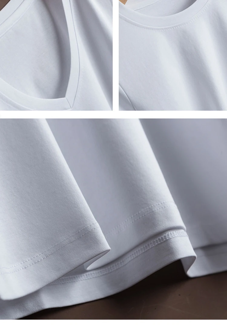 Sommer Hohe Qualität Reine Mercerisierter Baumwolle T-shirts frauen Lose Rundhals Kurzarm T-stücke Weibliche T Shirt Einfarbig Tops – Detail 8