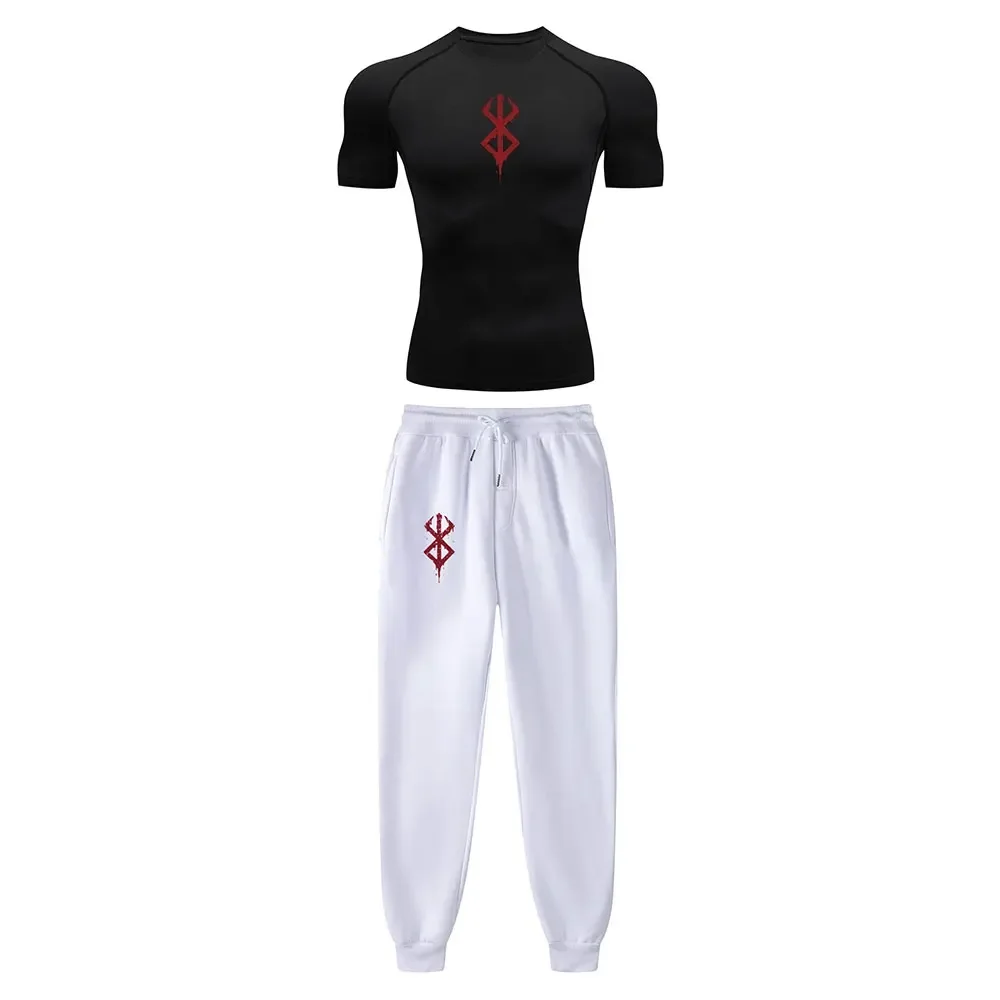 Conjunto de compresión de anime Berserk Guts Print Performance GYM Set, camisetas de entrenamiento atlético de secado rápido para hombre + pantalones deportivos, ropa deportiva Unisex