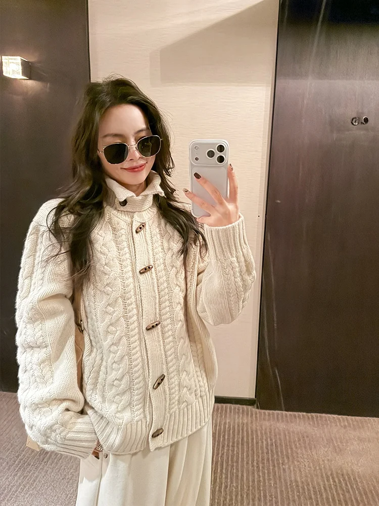 

Зимний свободный вязаный свитер Gold Su 00 из шерсти с узором косы, маленький размер, модный женский топ для повседневной носки