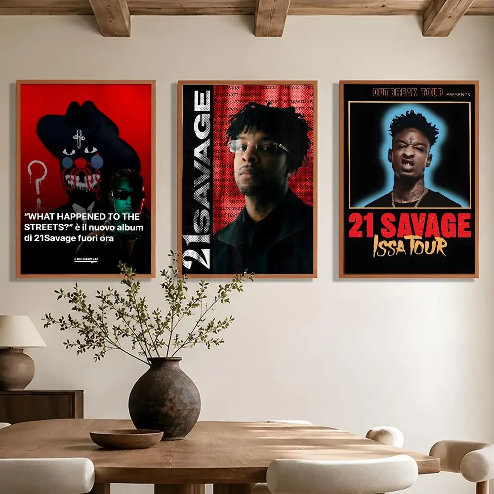 Rapper 21 Savage Poster Waterproof Self-adhesive Stickers, Coffee Dorm Bedroom Wall Decals, Gift