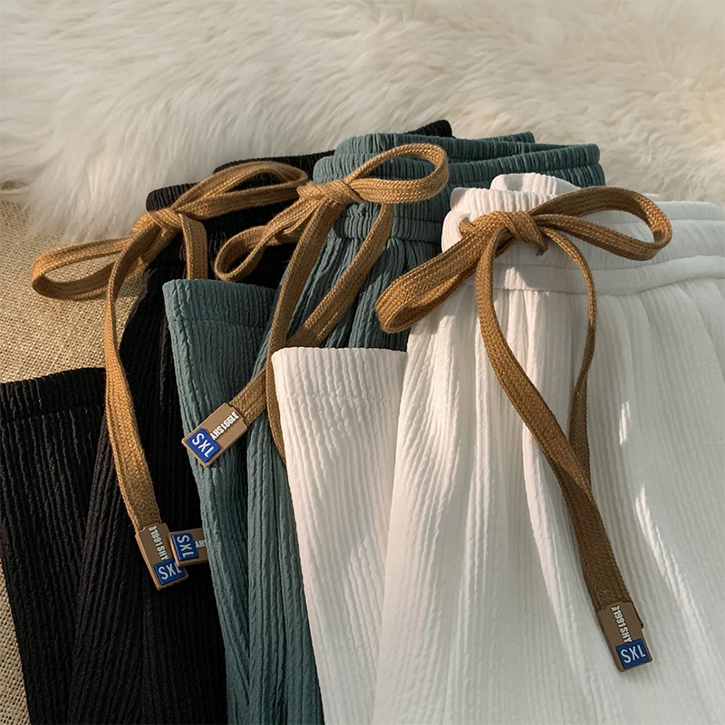 

Textured Ice Silk Casual orts Men's Summer Thin Qui Dry Large Size Beach Pants Trendy Loose Sports Five-Quarter Length