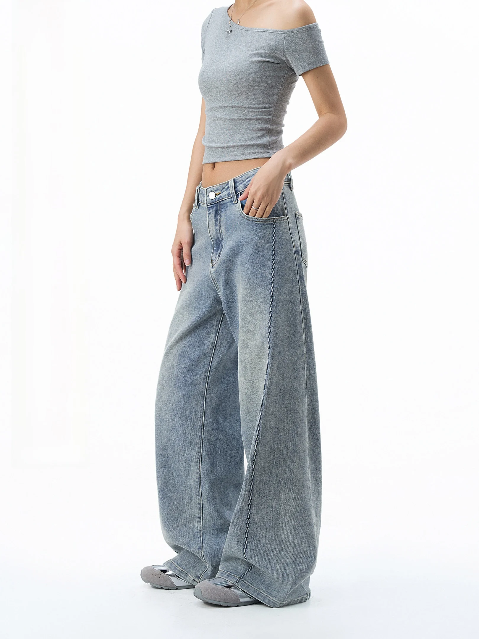 

Ich Mode High Waist Straight Leg Jeans Women's Loose Wide Leg Pants Casual Waed Denim Trousers Versatile Long Pants