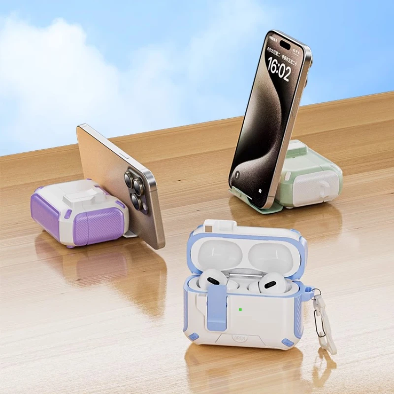 

2025 Новый жесткий защитный чехол для Airpods Pro2 с подставкой для телефона, магнитный чехол на присоске, беспроводная зарядка, чехол для Airpods 4 1/3, подарок