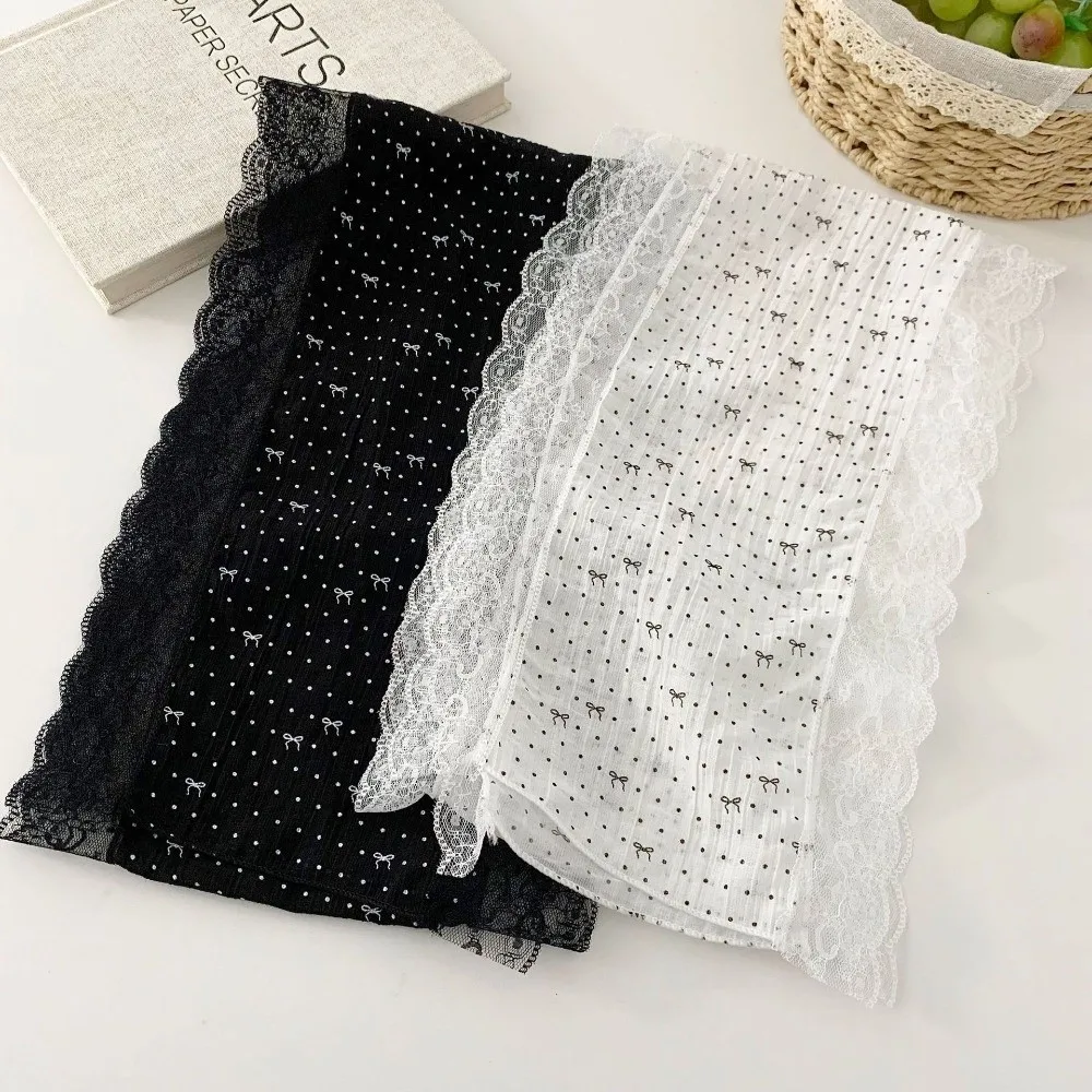 

New Butterfly Knot Silk Scarf Polka Dot Lightweight Drifting Belt Lace Edge Women Headscarf