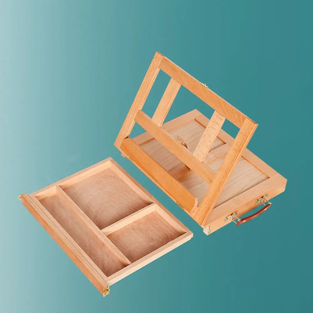 Adjustable Beech Wooden Table Easel Multifunction Oil Paint Art Painting Easel Box Folding Professional Sketch Drawer Box Travel