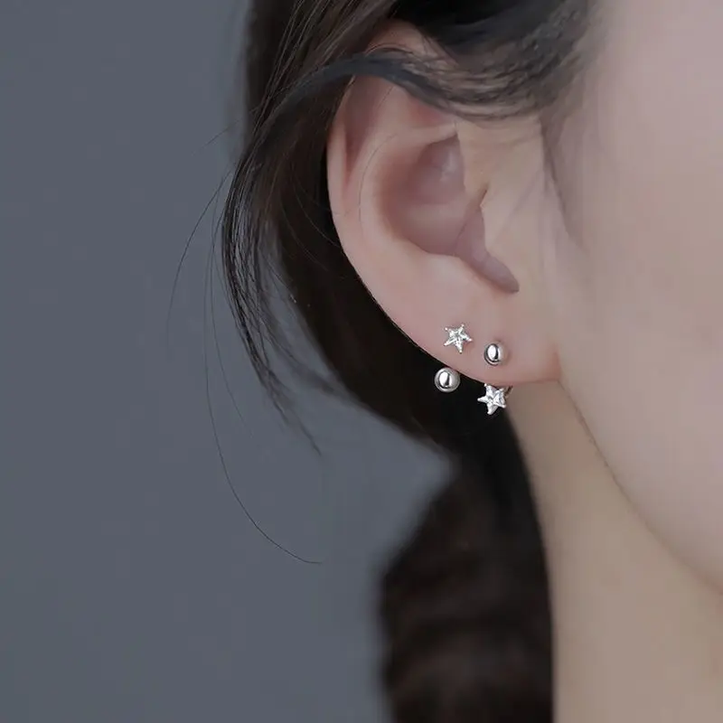 Sweet Trendy Gold/Silver Color Star-shaped Single Zircon Tragus Hook Earrings For Teens Simple Jewelry Accessories