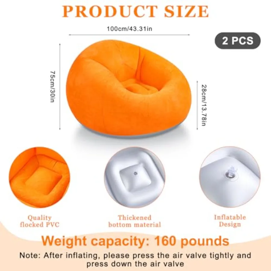 2 Pcs Inflatable Bean Bag Chairs with Electric Air Pump Outdoor Blow up Chair Inflatable Lazy Sofa Folding Portable Loungers Co